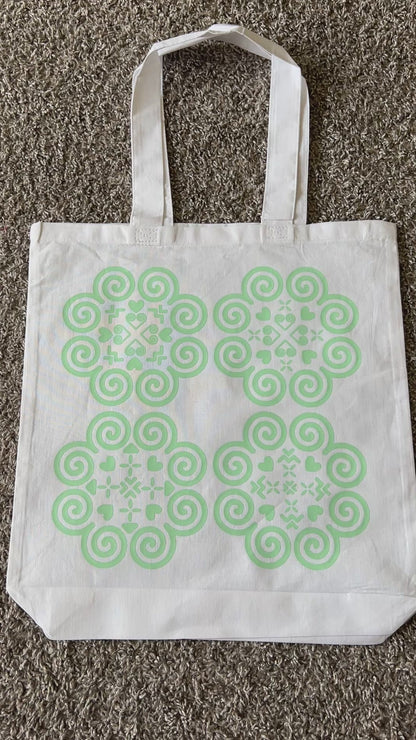 Basic White Tote Bag - Hmong Inspired - Mint Color Design