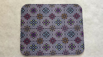 1/8" Thick Mousepad - Hmong Inspired - Cute Colorful Pattern Design - Bright Blue Pink Denim Pastel Theme