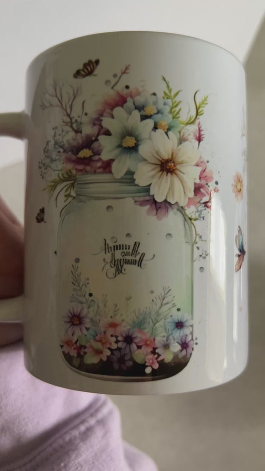 Mug 15oz White Ceramic - Assorted Watercolor Floral Glass Jars