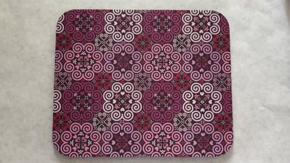 1/4" Thick Mousepad - Hmong Inspired - Cute Colorful Pattern Design - Light Red and Pink Theme