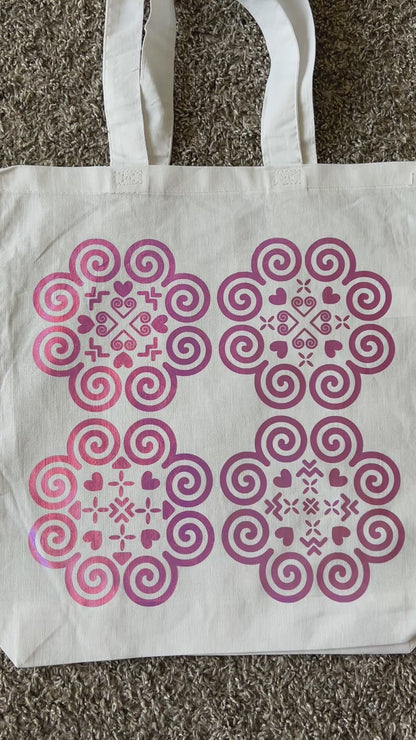 Basic White Tote Bag - Hmong Inspired - Pink Soft Metallic Design
