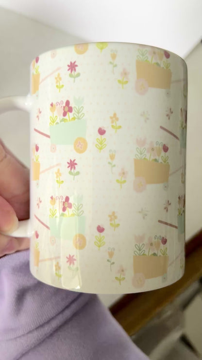 Mug 15oz White Ceramic - Cute Pastel Spring Floral Garden Theme