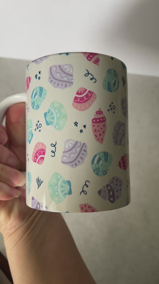 Mug 15oz White Ceramic - Cute Assorted Seashells - Bright Colorful Theme