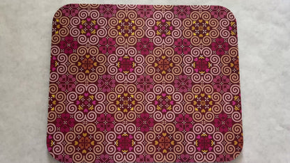 1/4" Thick Mousepad - Hmong Inspired - Cute Colorful Pattern Design - Bright Red Pink Orange Denim Theme