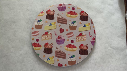7.5" Round Mousepad (1/4" Thick) - Cute Watercolor Assorted Desserts Sweets Bakery