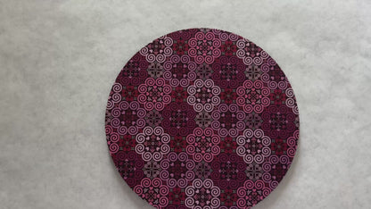 7.5" Round Mousepad (1/4" Thick) - Hmong Inspired - Bright Colorful Pattern - Red, Pink, Wine Theme
