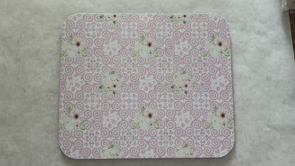 1/4" Thick Mousepad - Hmong Inspired - Watercolor Floral Leaves Embossed - Pink Theme