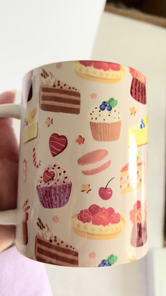 Mug 15oz White Ceramic - Watercolor Assorted Desserts Bakery - Cakes and Cupcakes